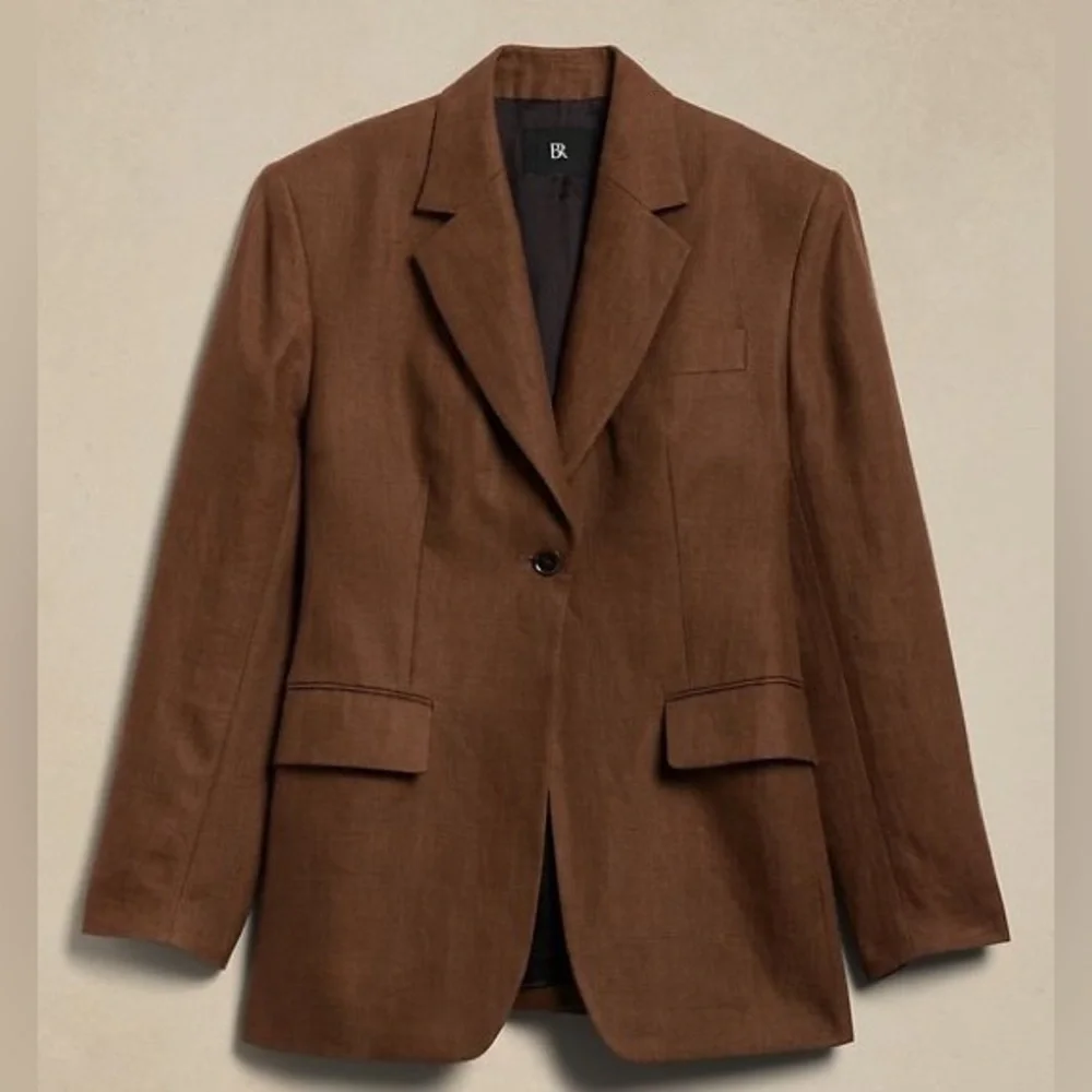NWT! Banana Republic Toasted Hickory Brown Isola Hourglass Linen Blazer -Size 0🩷